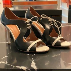 Malone Souliers cutout, lace up, black/white leather sandals